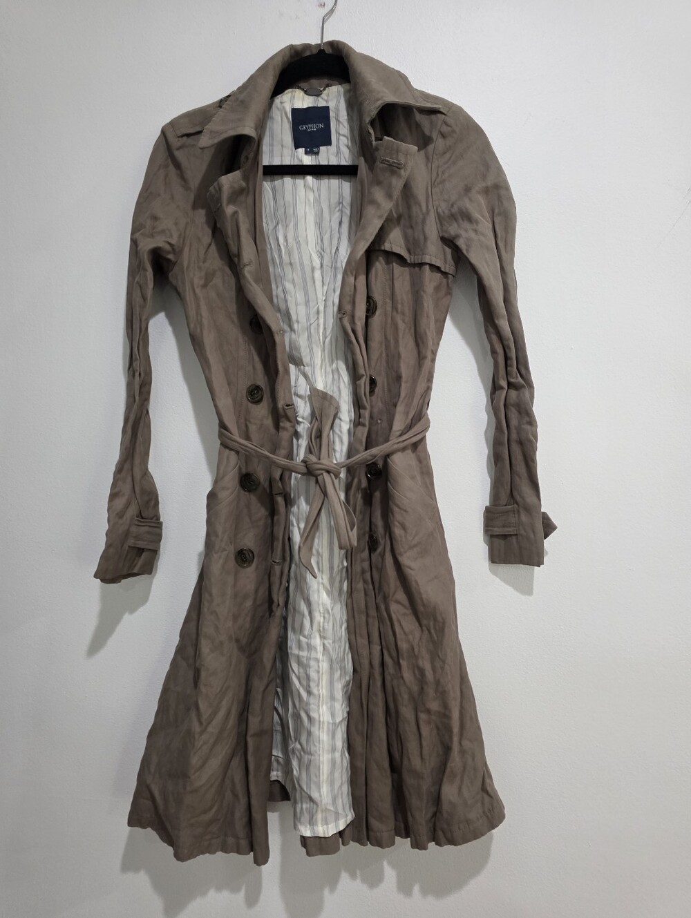 Gryphon New York Taupe Cotton-Metal Blend Double-Breasted Trench Coat Size S